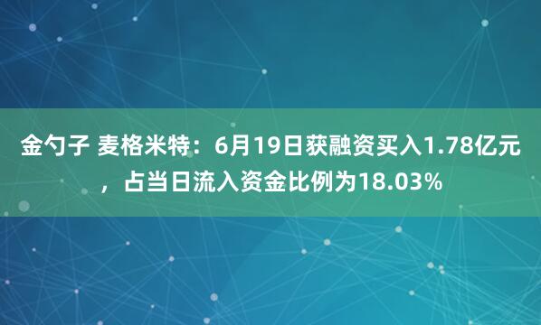 金勺子 麦格米特：6月19日获融资买入1.78亿元，占当日流入资金比例为18.03%