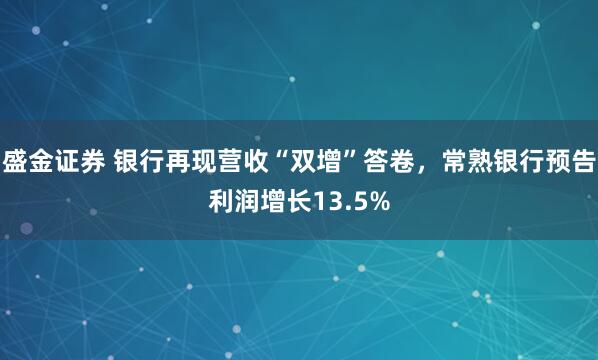 盛金证券 银行再现营收“双增”答卷，常熟银行预告利润增长13.5%